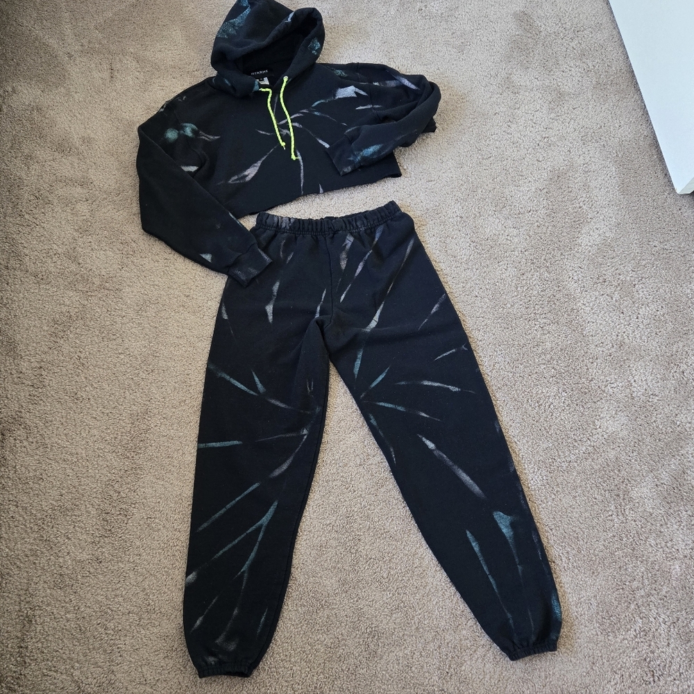 MYRRHE Tracksuit Hoodie Jogger Set Small Black Paint Splatter Grunge Streetwear - Picture 13 of 16